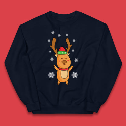 christmas reindeer with santa hat jumper