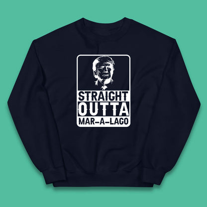 Donald Trump Straight Outta Mar-A-Lago USA Mugshot President Elections 2024 Kids Jumper