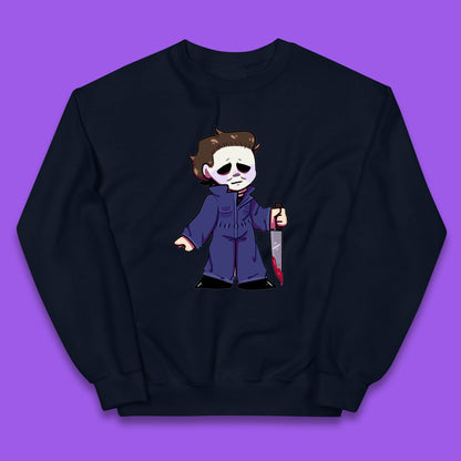 Chibi Michael Myers Holding Bloody Knife Halloween Serial Killer Horror Movie Character Kids Jumper