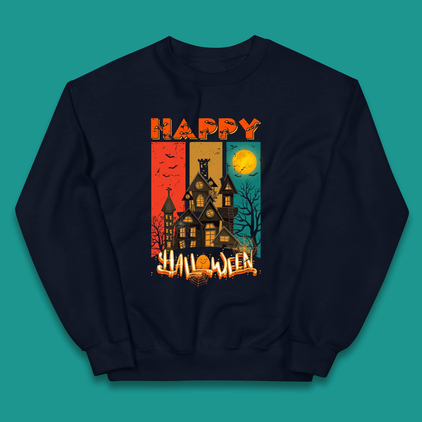 Happy Halloween Vintage Style Horror Scary Haunted House Kids Jumper