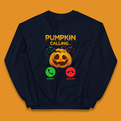 Halloween Pumpkin Calling Funny Phone Call Horror Scary Jack O Lantern Kids Jumper