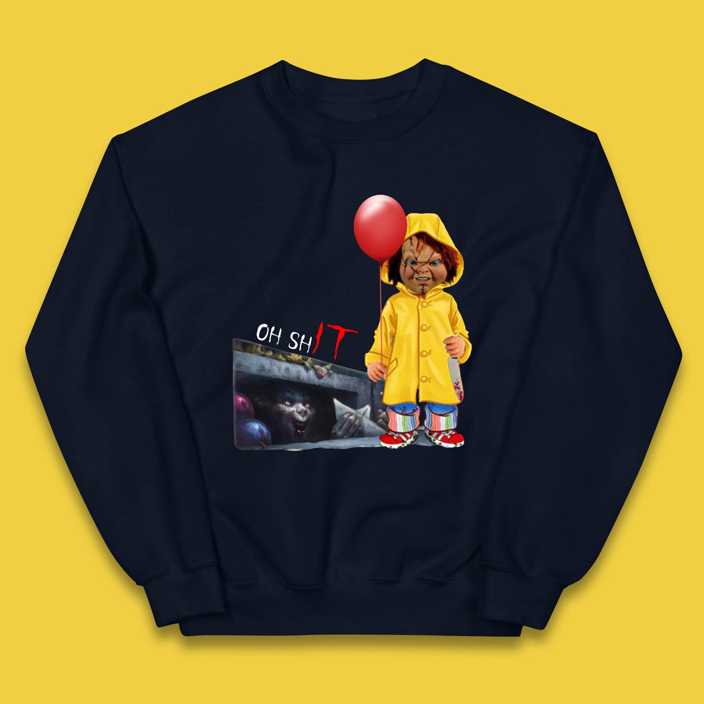 Oh Shit Pennywise Chucky Clown Spoof Halloween IT Pennywise Clown Horror Movie Character Kids Jumper