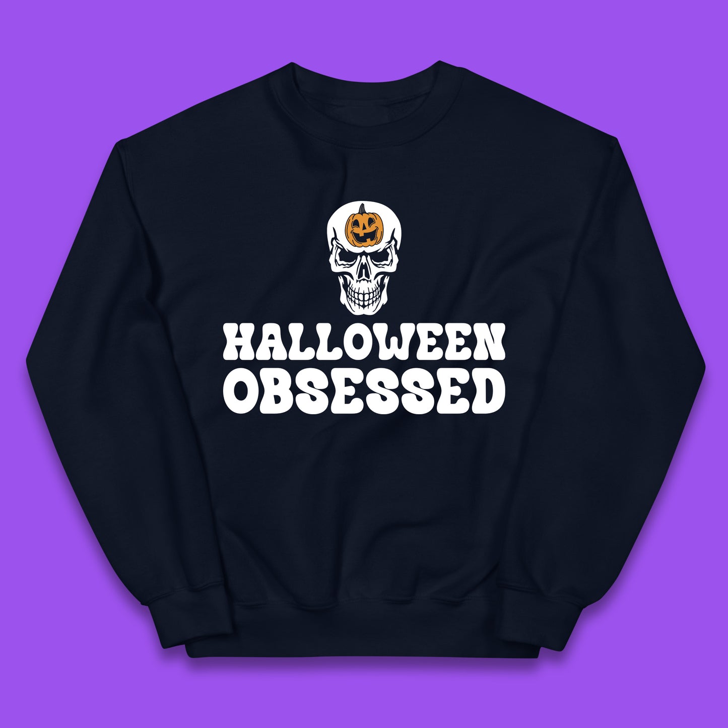 Skull Pumpkin Halloween Obsessed Funny Pumpkin Obsessed Party Spooky Season Kids Jumper