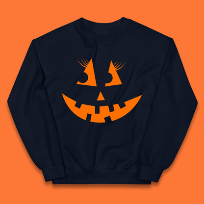 Halloween Pumpkin Jack-o-lantern Girl Evil Scary Horror Smile Face Kids Jumper