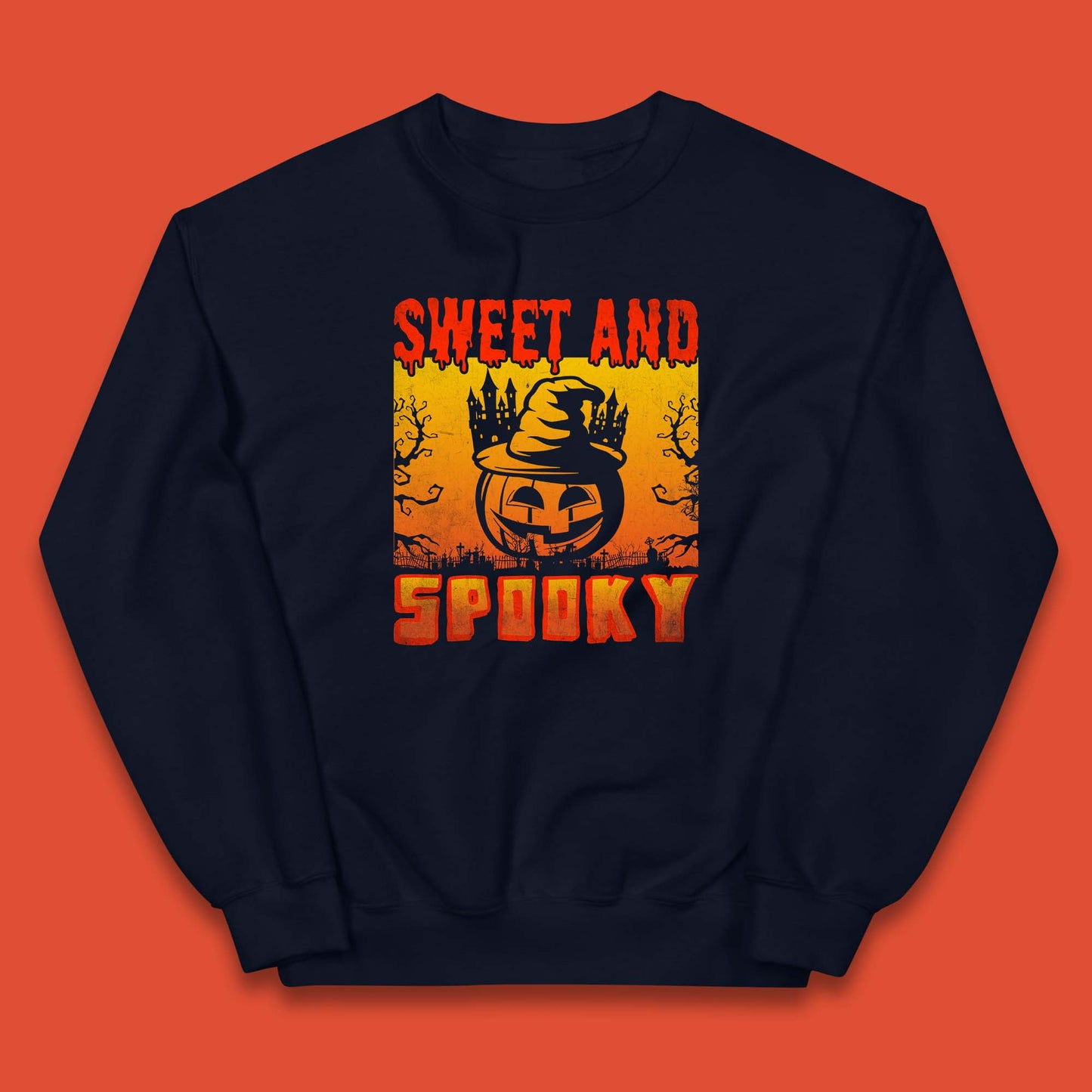 Sweet And Spooky Happy Halloween Witch Hat Pumpkin Horror Scary Season Kids Jumper