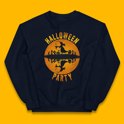 Halloween Party Flying Witch Horror Scary Spooky Season Scary Boo With Full Moon Kids Jumper
