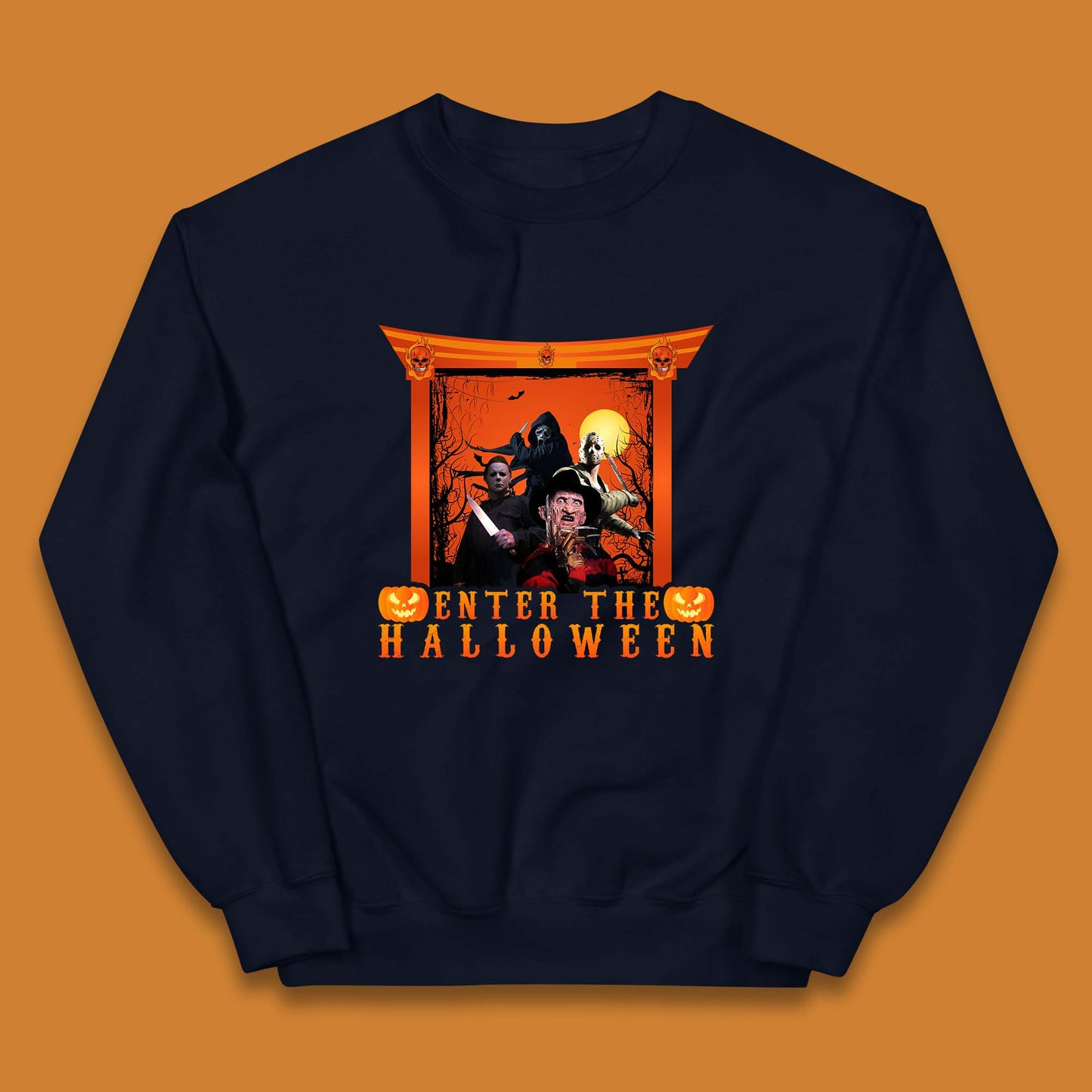 Enter The Halloween Horror Movie Characters Friends Halloween Villians Serial Killers Kids Jumper