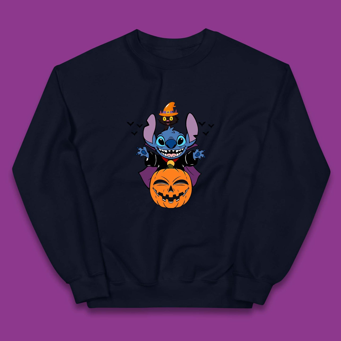 Disney Halloween Pumpkin Devil Stitch With Black Cat Horror Scary Disney Lilo & Stitch Kids Jumper