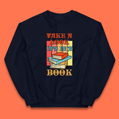 Take A Look It's In A Book Retro Reading Book Lover Bookish Librarian Kids Jumper