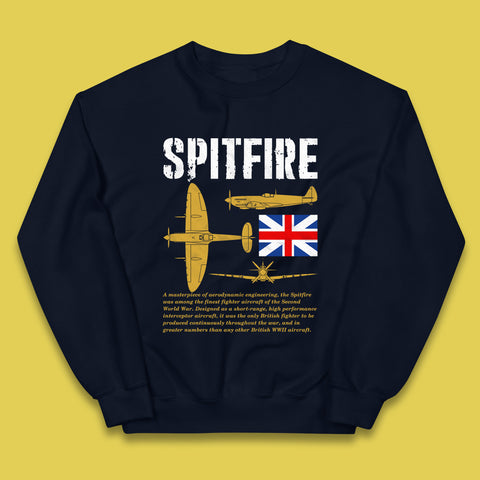 Supermarine Spitfire Royal Air Force British Army Uk Flag Spitfire WWII Remembrance Day Kids Jumper