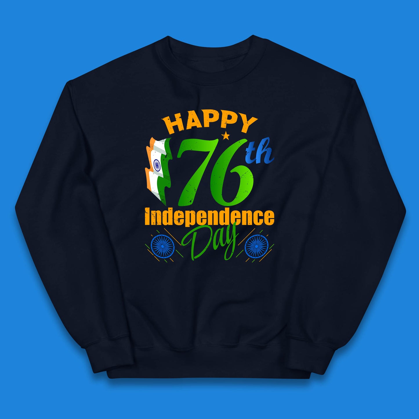 Happy India 76th Independence Day 15th August Patriotic Indian Flag Kids Jumper