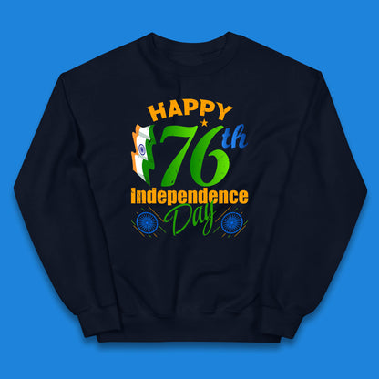 Happy India 76th Independence Day 15th August Patriotic Indian Flag Kids Jumper