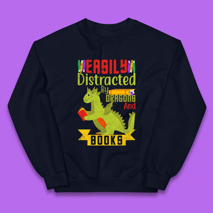 Easily Distracted By Dragons & Books Kids Jumper