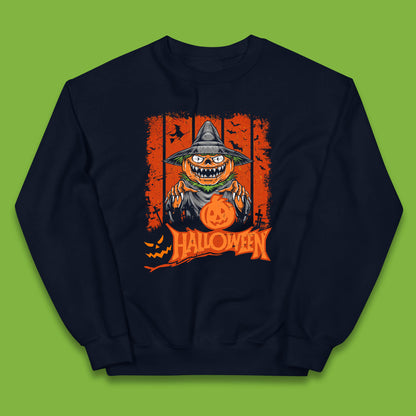 Halloween Pumpkin Head Scarecrow Jack O Lantern Pumpkin Head Horror Scary Vintage Retro Kids Jumper