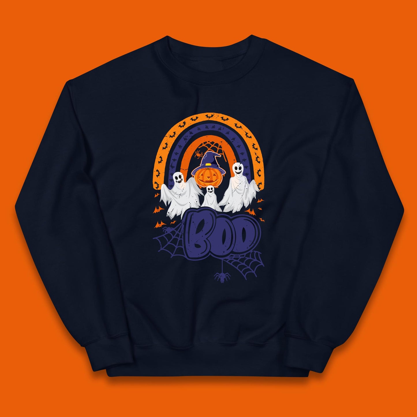 Halloween Boo Ghosts With Witch Pumpkin Scary Spooky Season Kids Jumper