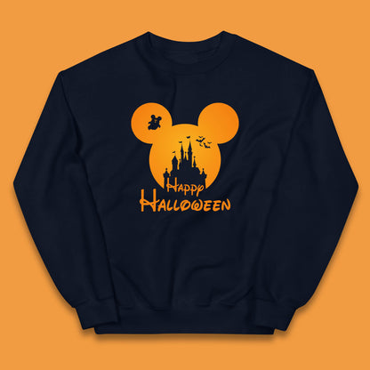Happy Halloween Mickey Mouse Disney Castle Halloween Scary Boo Flying Bats Kids Jumper