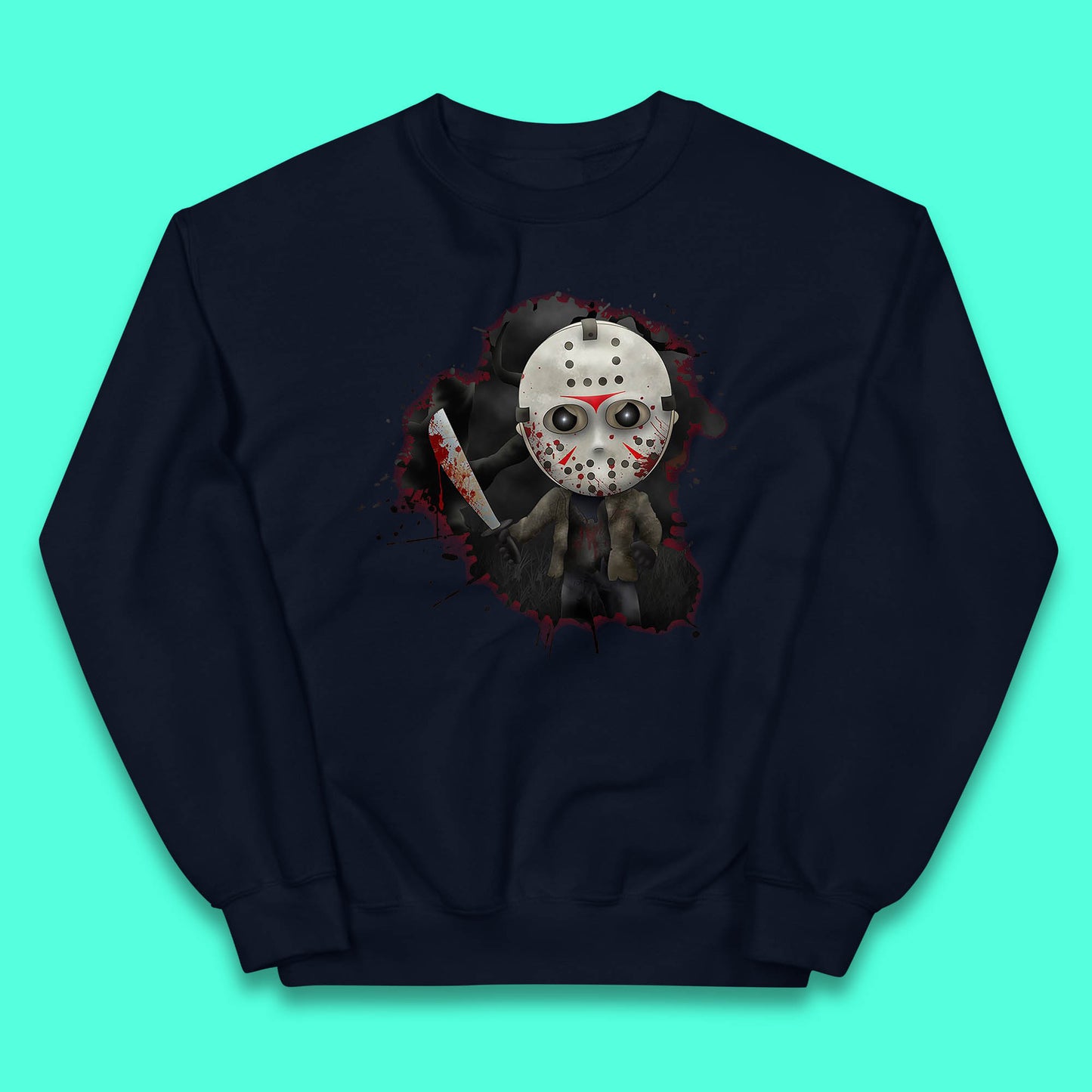 Chibi Jason Voorhees Holding Bloody Knife Halloween Friday The 13th Horror Movie Character Kids Jumper