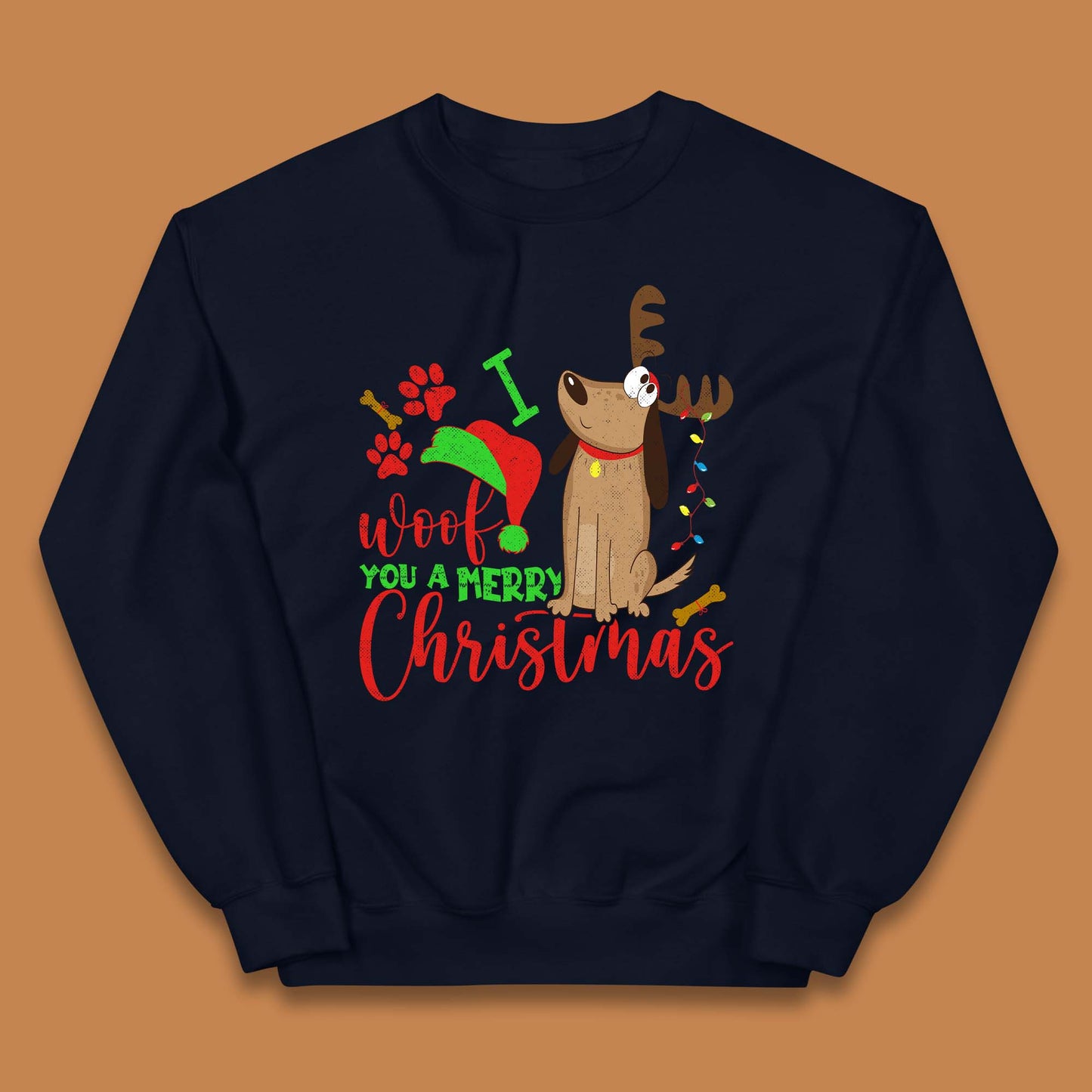 I Woof You A Merry Christmas Kids Jumper