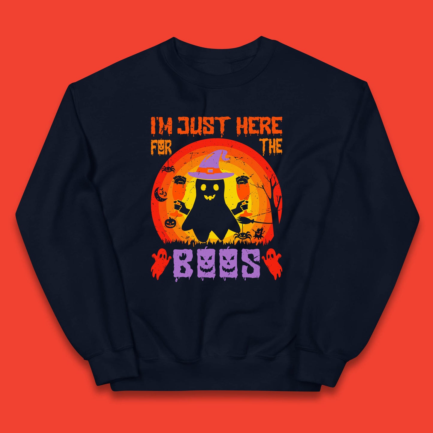 I'm Just Here For The Boos Halloween Boo Ghost Witch Hat Horror Scary Kids Jumper