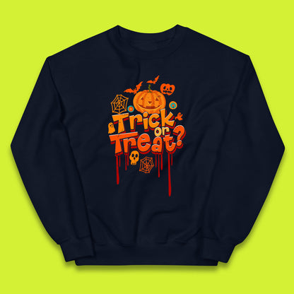 Trick Or Treat Halloween Pumpkin Blood Dripping Horror Scary Spooky Season Kids Jumper