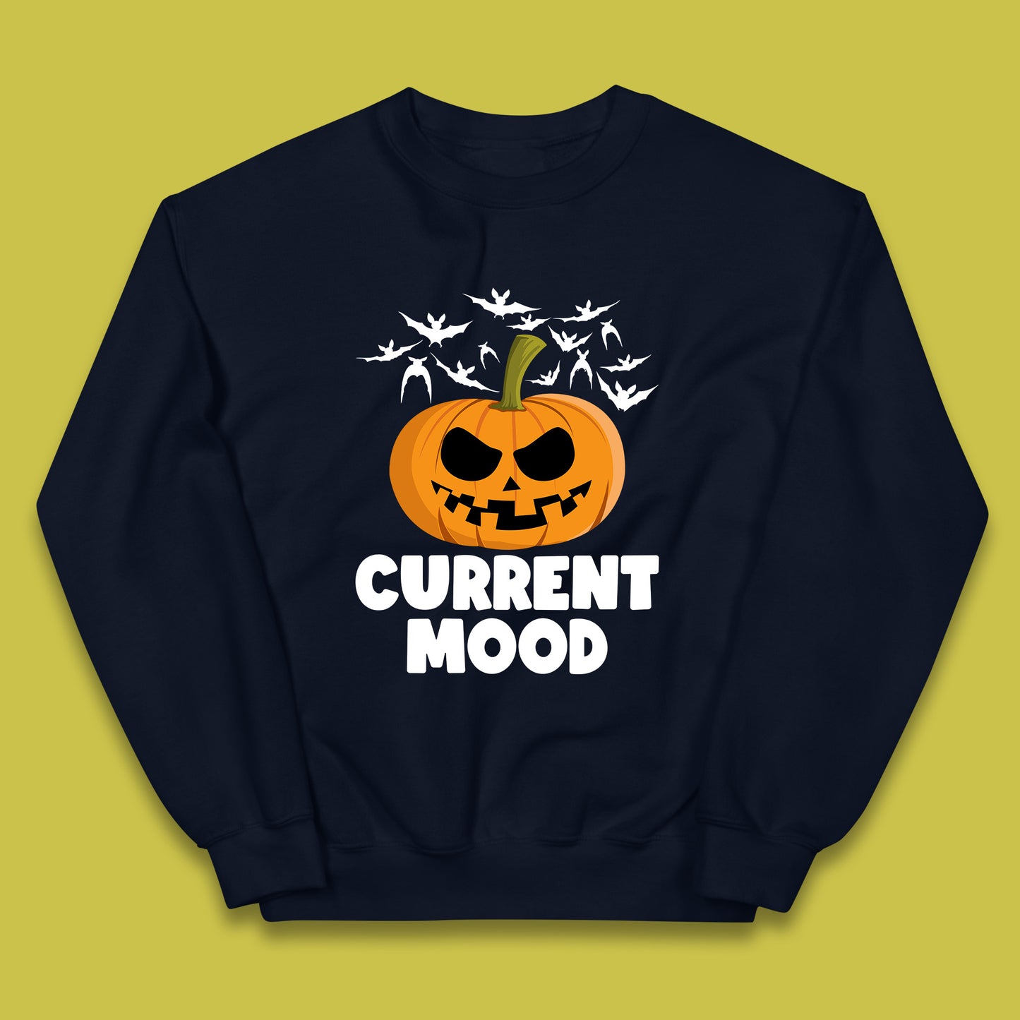 Current Mood Halloween Pumpkin Ghost Evil Scary Smile Face Horror Jack-o-lantern Kids Jumper