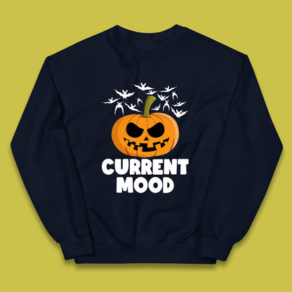 Current Mood Halloween Pumpkin Ghost Evil Scary Smile Face Horror Jack-o-lantern Kids Jumper