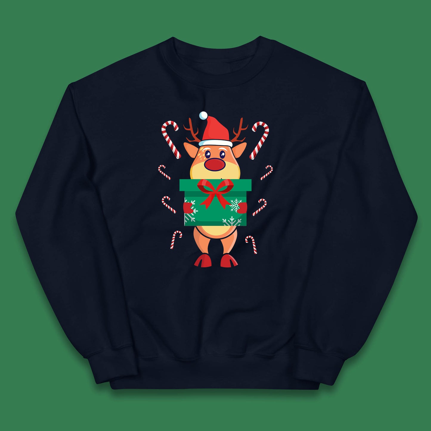 reindeer holding gift christmas jumper