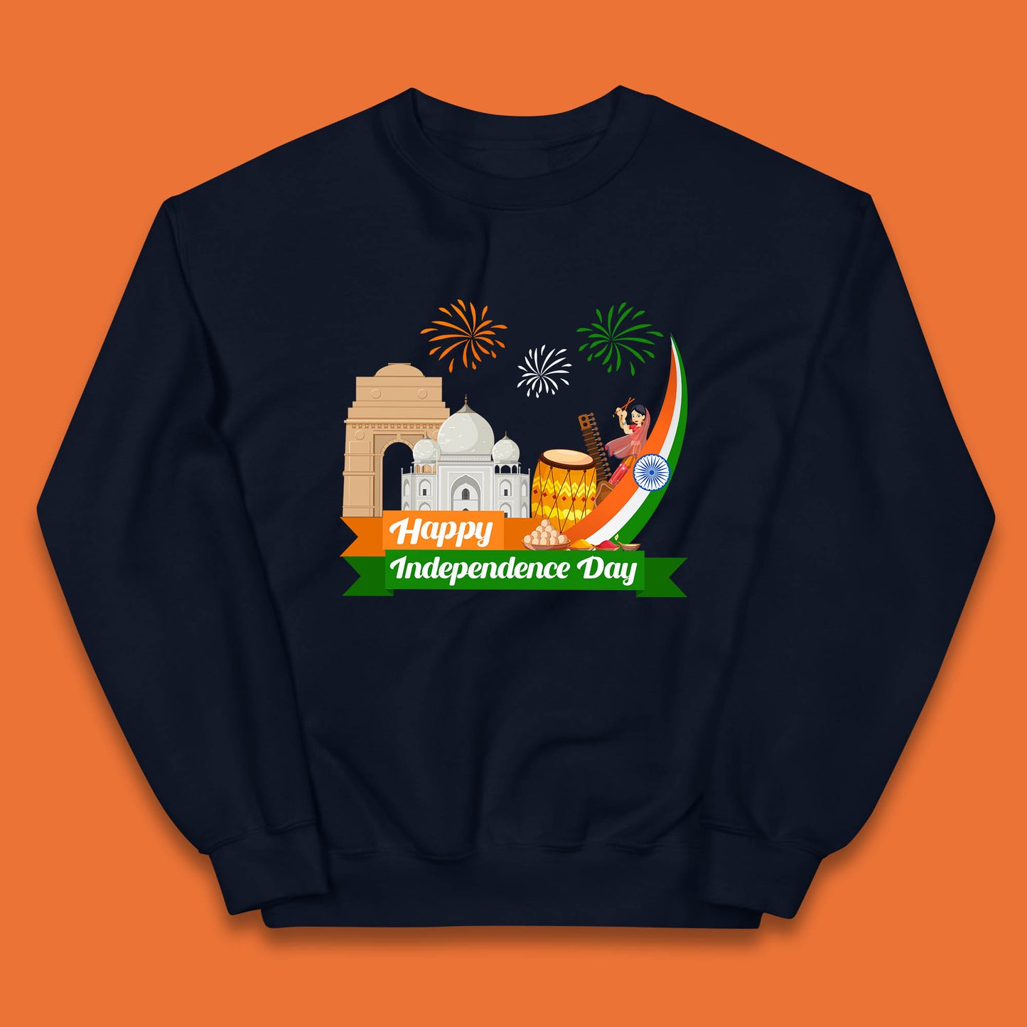Happy India Independence Day 15th August Patriotic Indian Flag India Architectural Landmarks Kids Jumper