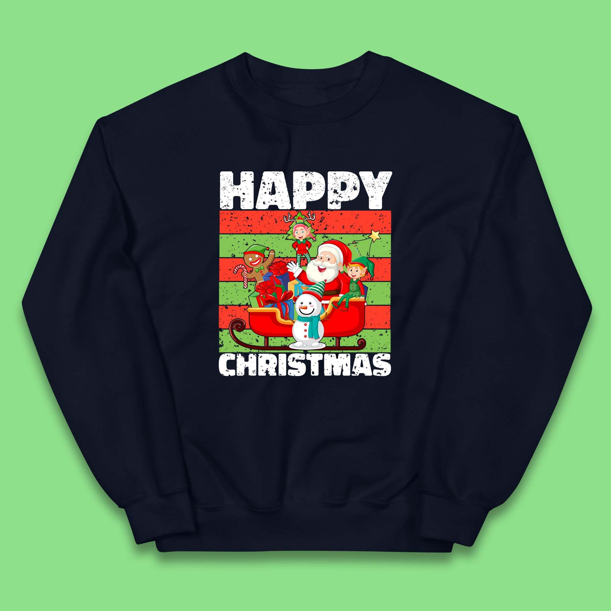 santa and friends on sleigh christmas jumper