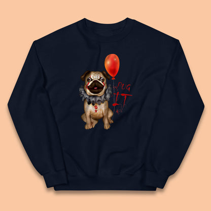 Pug IT Pennywise Clown Dog Spoof Halloween Pug Dog Costume Horror Movie Serial Killer Kids Jumper