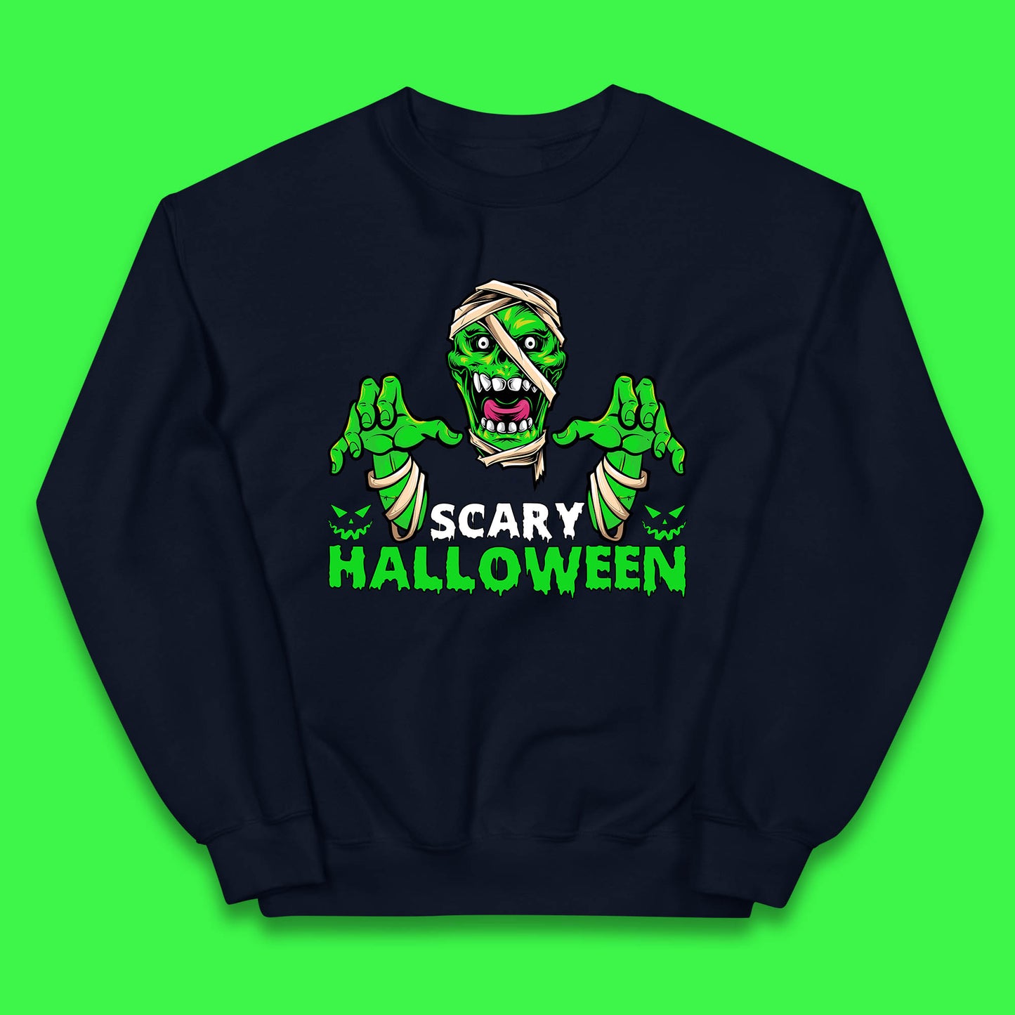 Scary Halloween Skull Zombie Mummy Horror Monster Zombie Hands Scary Vibes Kids Jumper