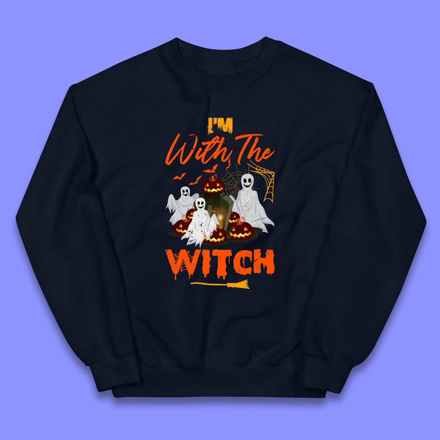 I'm With The Witch Halloween Ghosts With Jack-O-Lantern Horror Pumpkins Kids Jumper