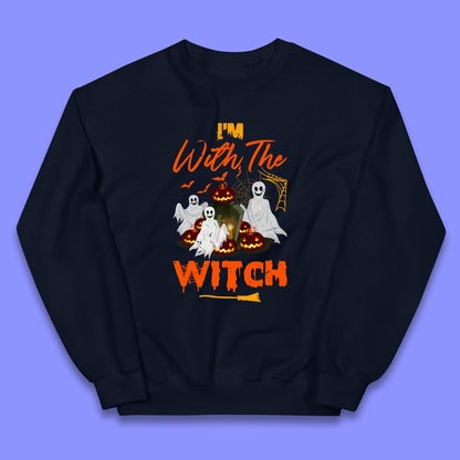 I'm With The Witch Halloween Ghosts With Jack-O-Lantern Horror Pumpkins Kids Jumper