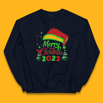 Merry Christmas 2023 Elf Hat Christmas Trees Xmas Gift Kids Jumper