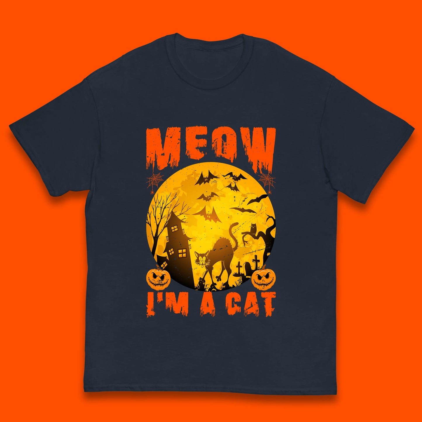 Meow I'm A Cat Halloween Black Cat Horror Scary Haunted House Kids T Shirt