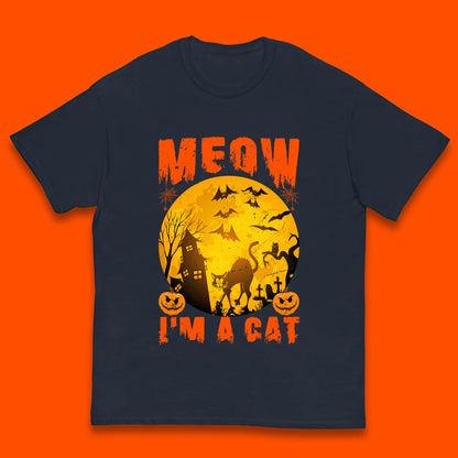 Meow I'm A Cat Halloween Black Cat Horror Scary Haunted House Kids T Shirt