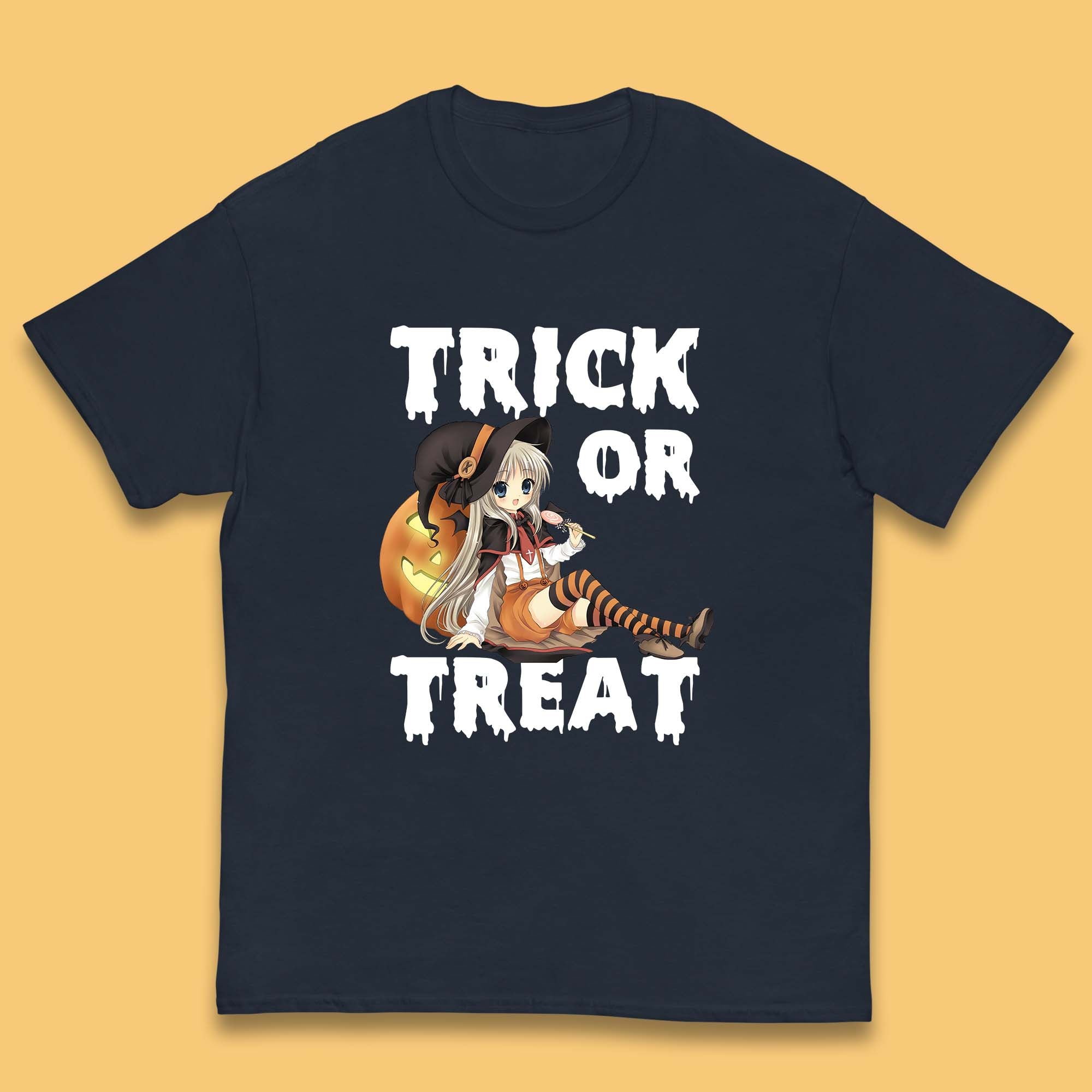 Trick Or Treat Halloween Witch Anime Horror Scary Pumpkin Halloween Costume Kids T Shirt