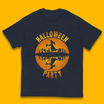 Halloween Party Flying Witch Horror Scary Spooky Season Scary Boo With Full Moon Kids T Shirt