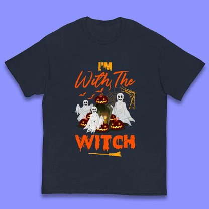 I'm With The Witch Halloween Ghosts With Jack-O-Lantern Horror Pumpkins Kids T Shirt