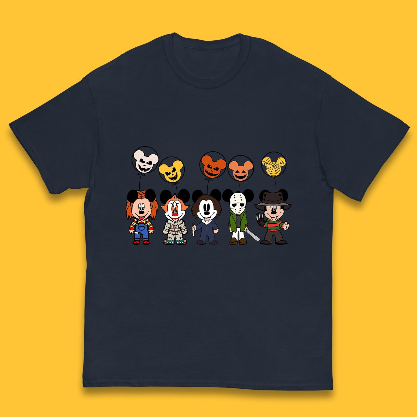 Disney Halloween Friends Horror Movie Characters Mickey Mouse Balloons Kids T Shirt