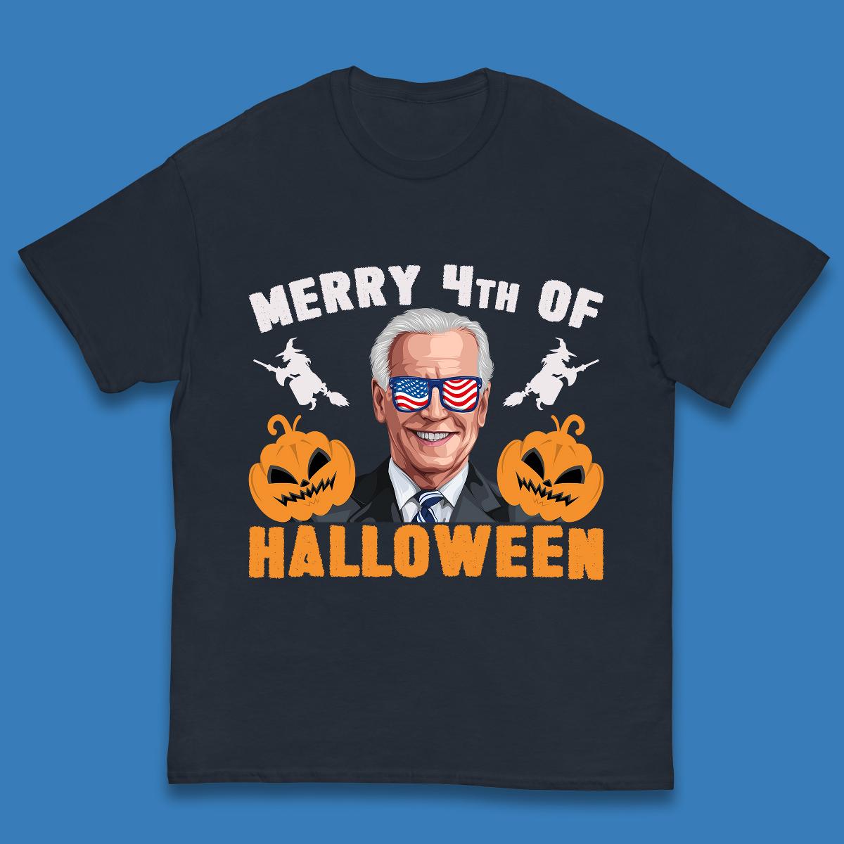 Merry 4th Of Halloween Funny Confused Joe Biden 4th Of July Kids T Shirt