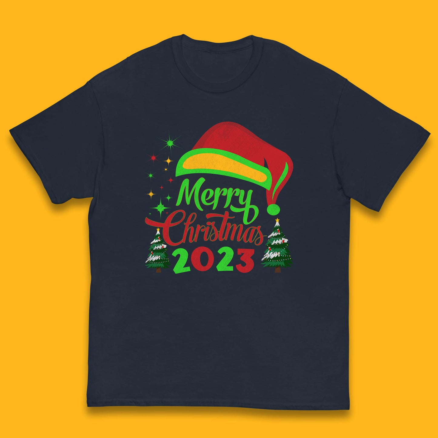 Merry Christmas 2023 Elf Hat Christmas Trees Xmas Gift Kids T Shirt