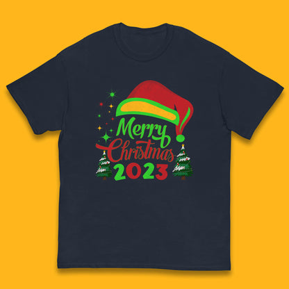 Merry Christmas 2023 Elf Hat Christmas Trees Xmas Gift Kids T Shirt