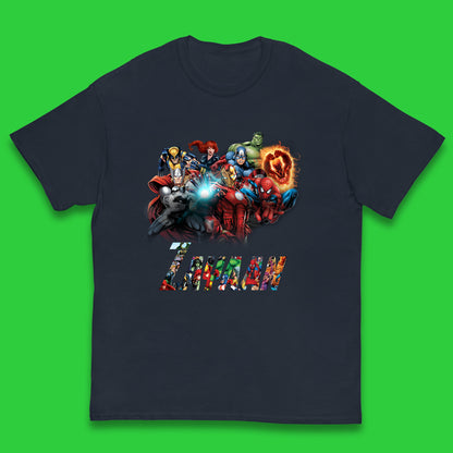 Personalised Marvel Avengers Super Heroes Movie Characters Spider Man, Black Widow, Hulk, Iron Man, Thor, Captain America Avengers Squad Kids T Shirt