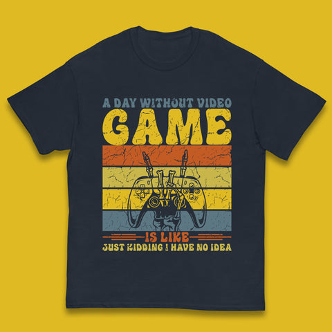 A Day Without Video Game Is Like Just Kidding I Have No Idea Skeleton Hand Holding Game Controller Kids T Shirt