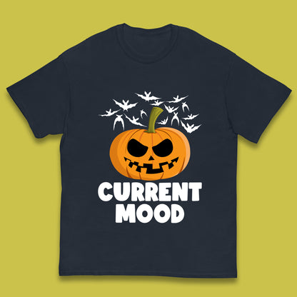 Current Mood Halloween Pumpkin Ghost Evil Scary Smile Face Horror Jack-o-lantern Kids T Shirt