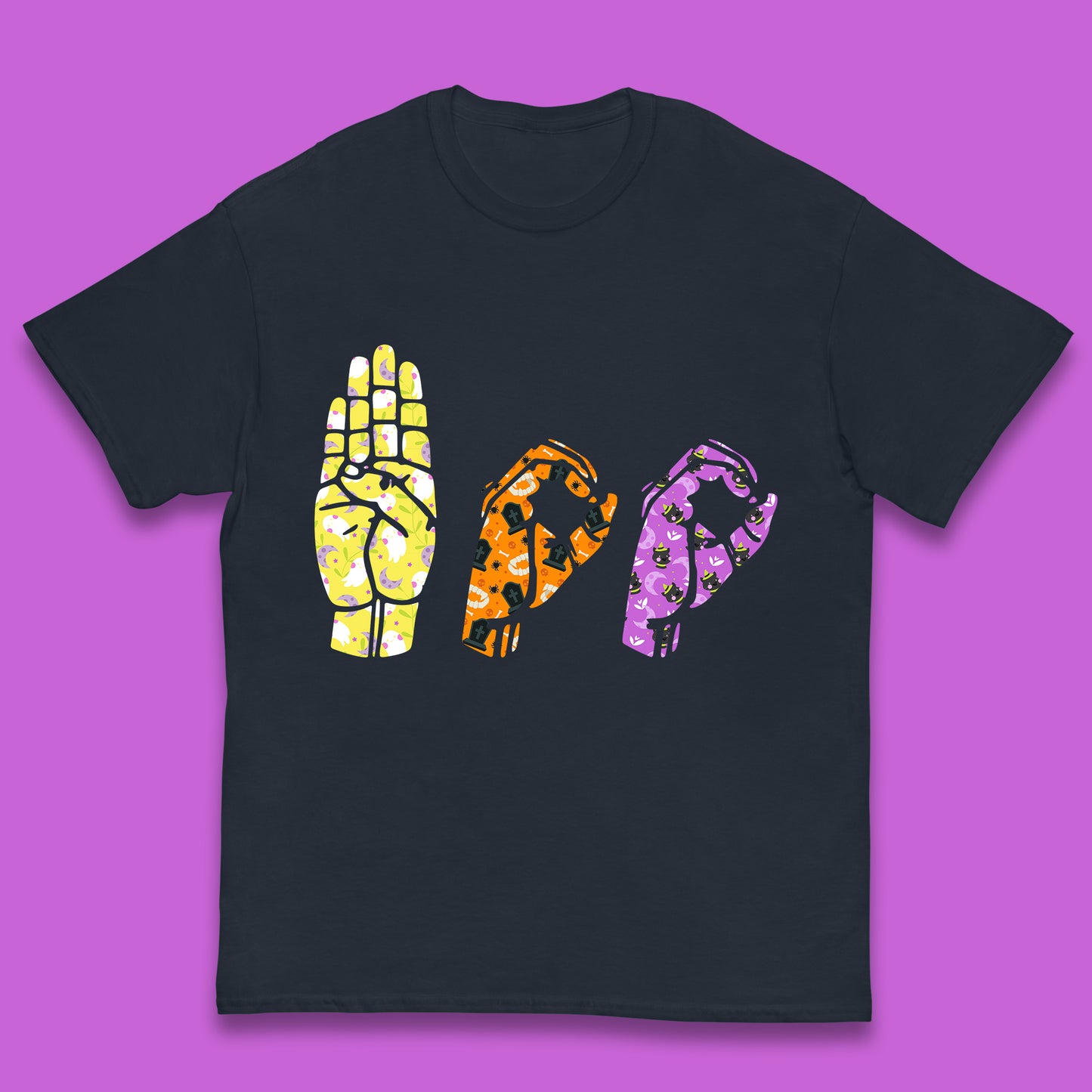 Halloween Hand Sign Language Boo Ghost American Sign Language Alphabet ASL Halloween Kids T Shirt