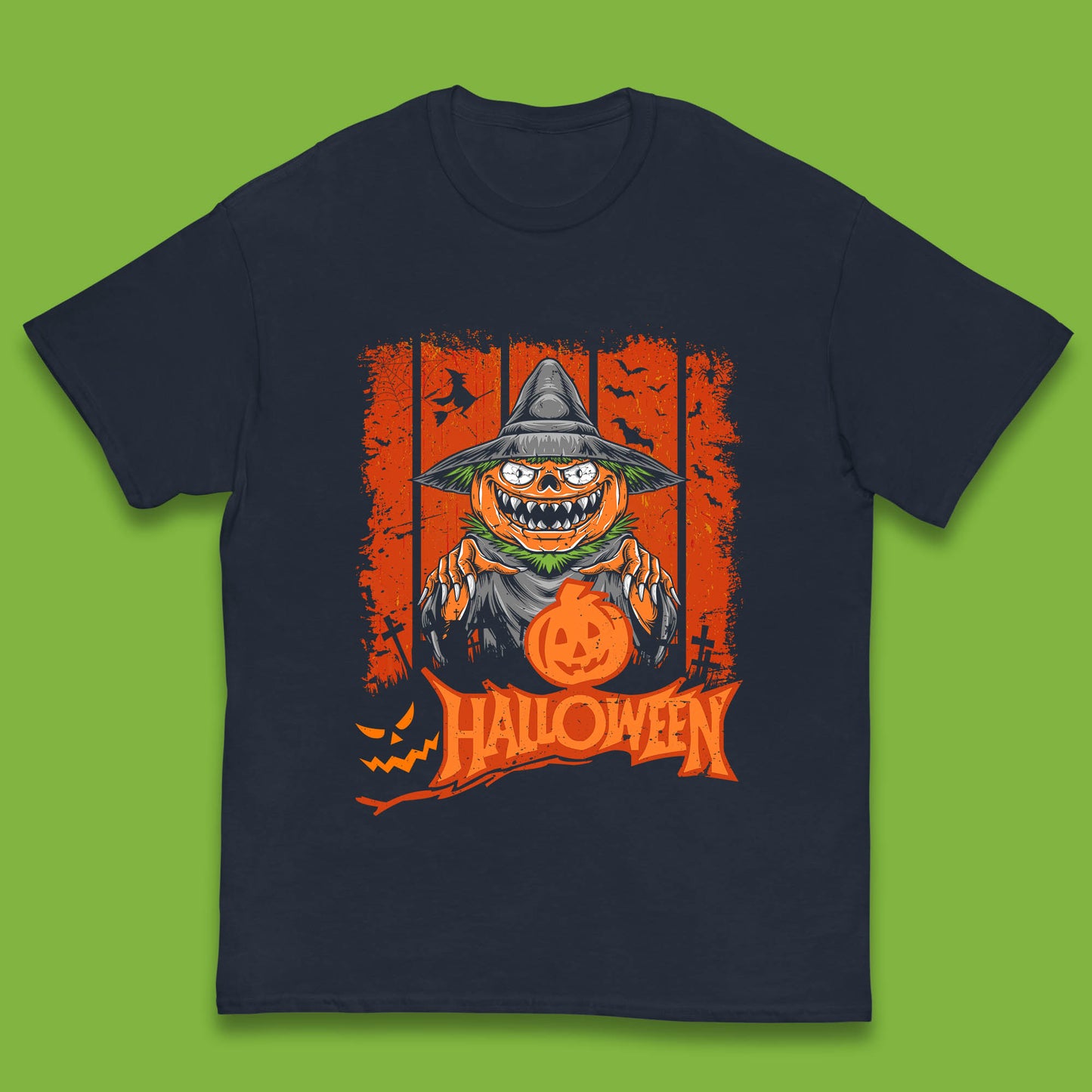 Halloween Pumpkin Head Scarecrow Jack O Lantern Pumpkin Head Horror Scary Vintage Retro Kids T Shirt