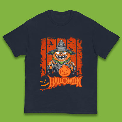 Halloween Pumpkin Head Scarecrow Jack O Lantern Pumpkin Head Horror Scary Vintage Retro Kids T Shirt