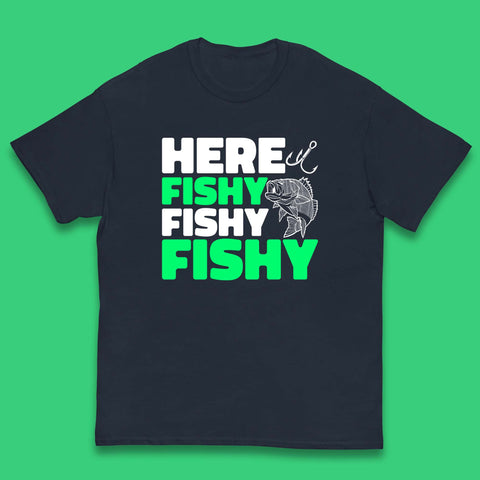 Here Fishy Fishy Fishy  Funny Fishing Fish Lover Fisherman Fishing Quote Kids T Shirt